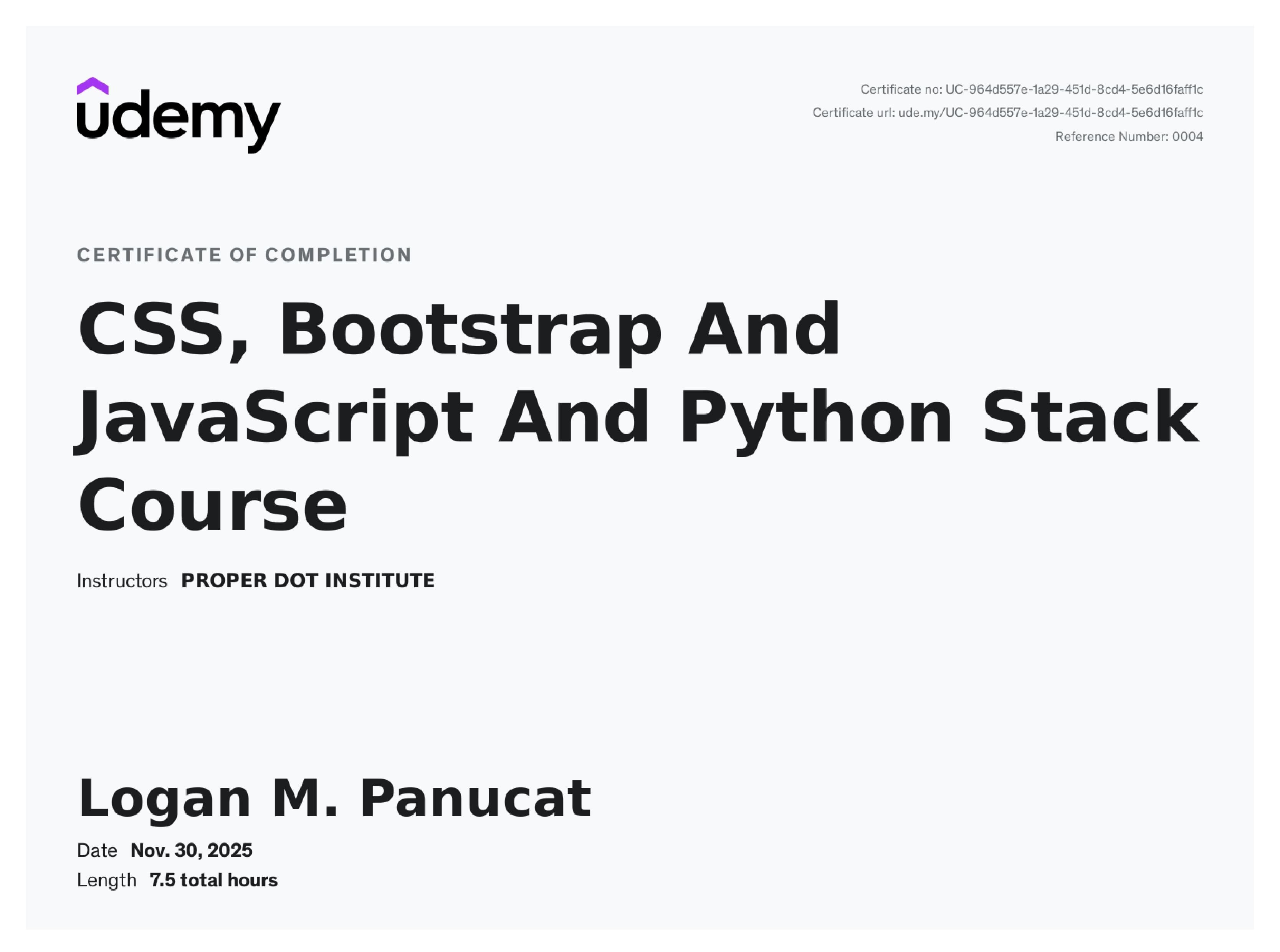 Udemy Certificate
